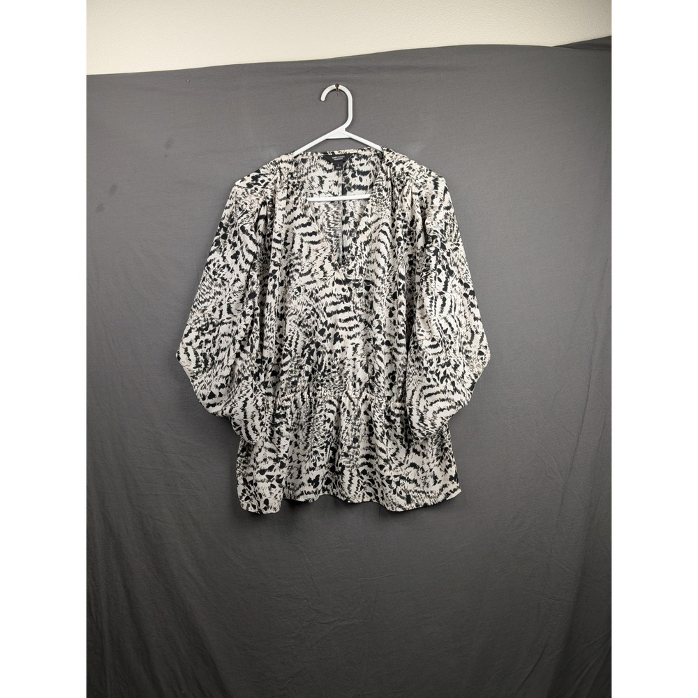 Simply Vera Vera Wang Womens Large Animal Print V-Neck Dolman Sleeve Peplum Top